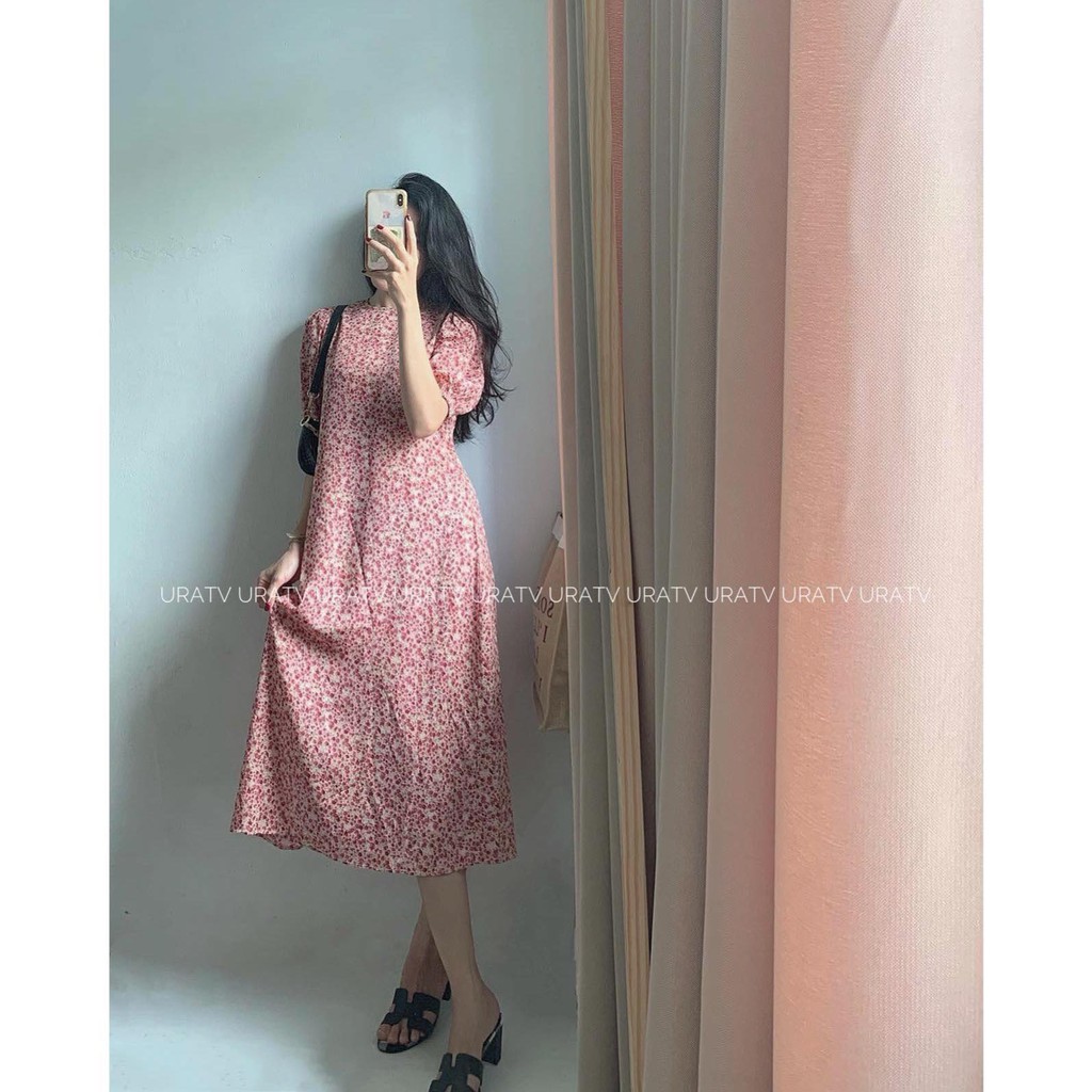 Đầm suông dài hoa nhí tay bồng 215