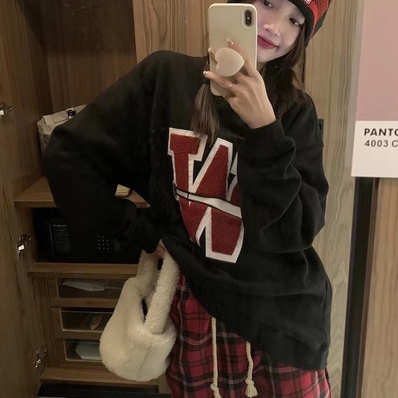 ZHELIHANGFEI  Áo Sweater In Chữ Phong Cách Retro Mỹ