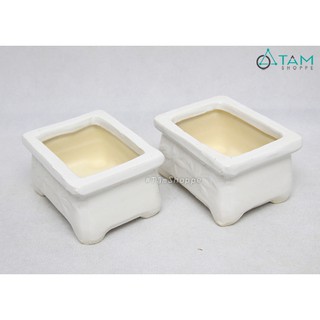 Chậu gốm trắng nhỏ trồng cây hình chữ nhật CE-CGMN-01