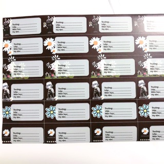 Nhãn Vở Pilu in hình  Hoa Cúc g-d oppa 24 nhãn/ tờ có keo dán sẵn