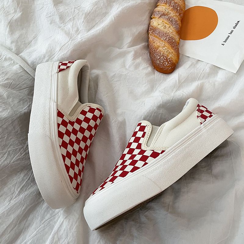 Giày slip on caro đế dày 4cm, có ảnh thật