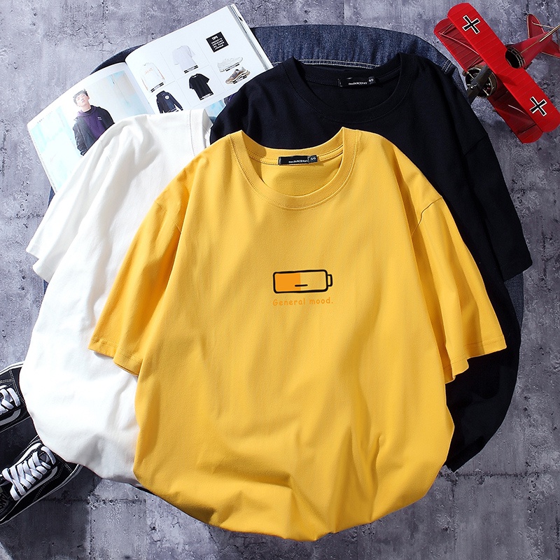 Áo Thun cotton Tay Ngắn Dáng Rộng In Họa Tiết Sạc Pin M-8XL Thời Trang Unisex