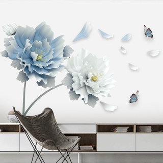 Decal dán tường hoa xanh dương và bướm 2