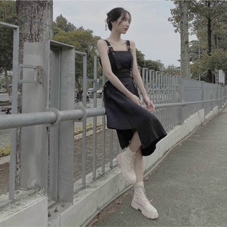 Váy 2 Dây Đen Cá Tính - Váy 2 Dây Bản To Phong Cách Ulzzang Kiểu Dáng Hiện Đại, Thích Hợp Cho Các Dạo Phố, Party