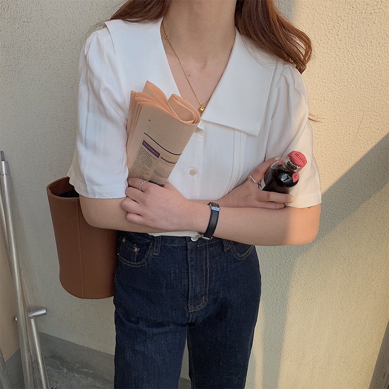 Áo sơ mi SUXI ngắn tay thời trang mùa hè phong cách cổ điển cho nữ