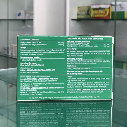 Giloba 120 – Hỗ trợ tăng cường tuần hoàn não , giảm đau đầu, hoa mắt, tiền đình (30 viên)