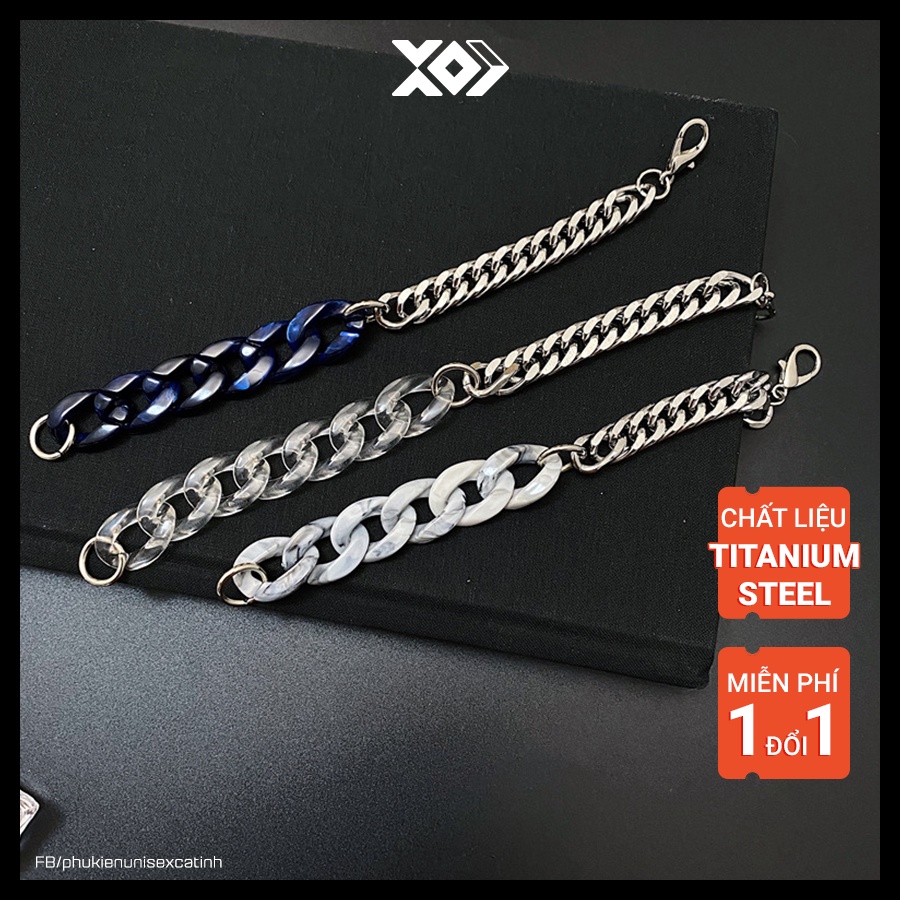 Vòng Tay Nam Chuỗi Cuban Thép Titan phối Acrylic phong cách Hiphop - Lăc Tay Unisex street style