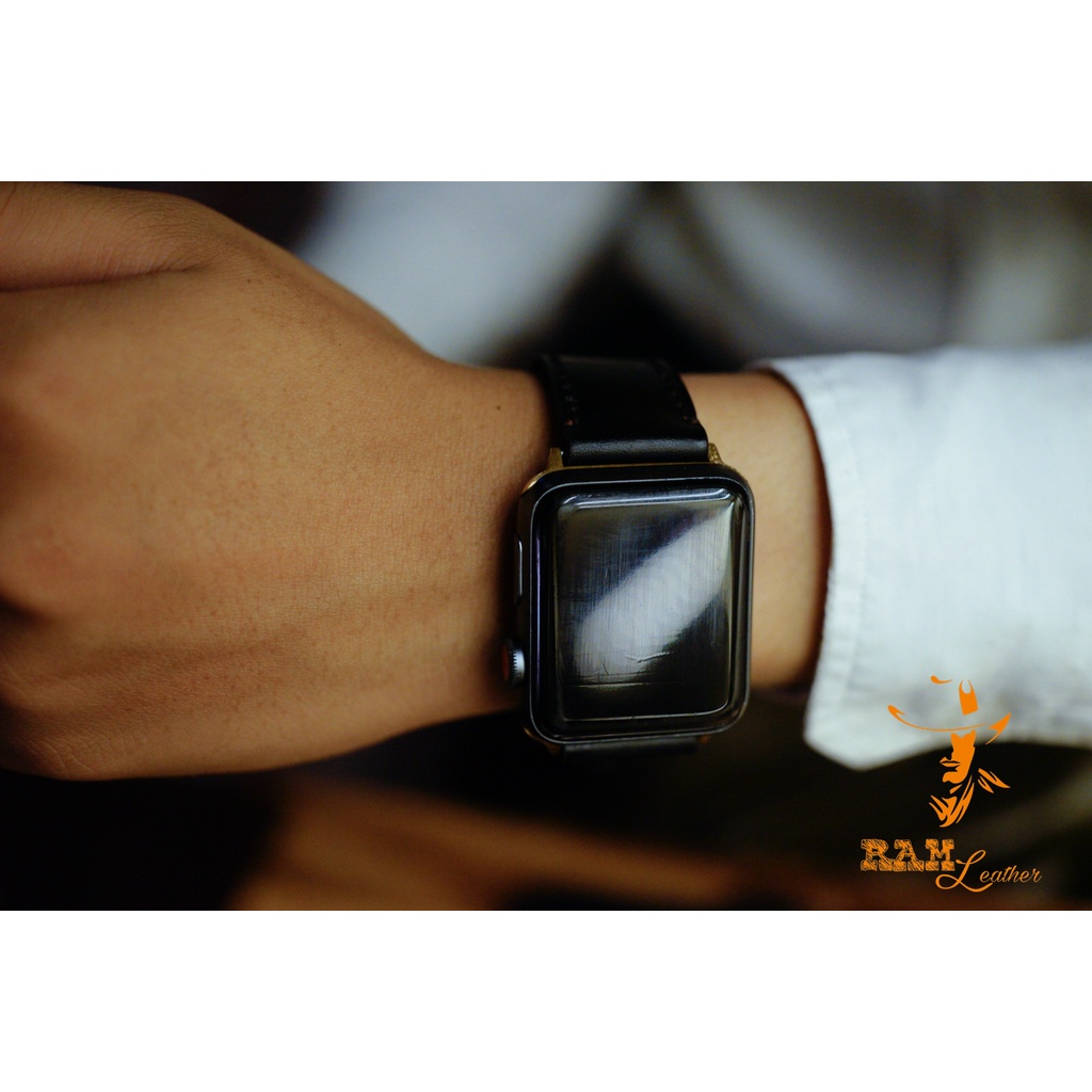 Dây đồng hồ Apple Watch , Iwatch , Iphone Watch Da Bò Đen  - Chính hãng RAM Leather  Bền Đẹp