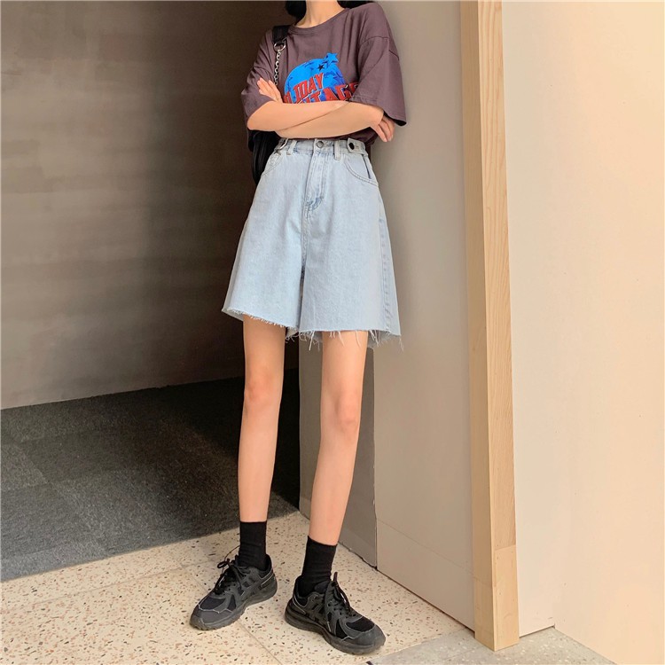 [SẴN] Quần lửng jean nữ lưng cao xanh nhạt Ulzzang Quảng Châu QLJ84