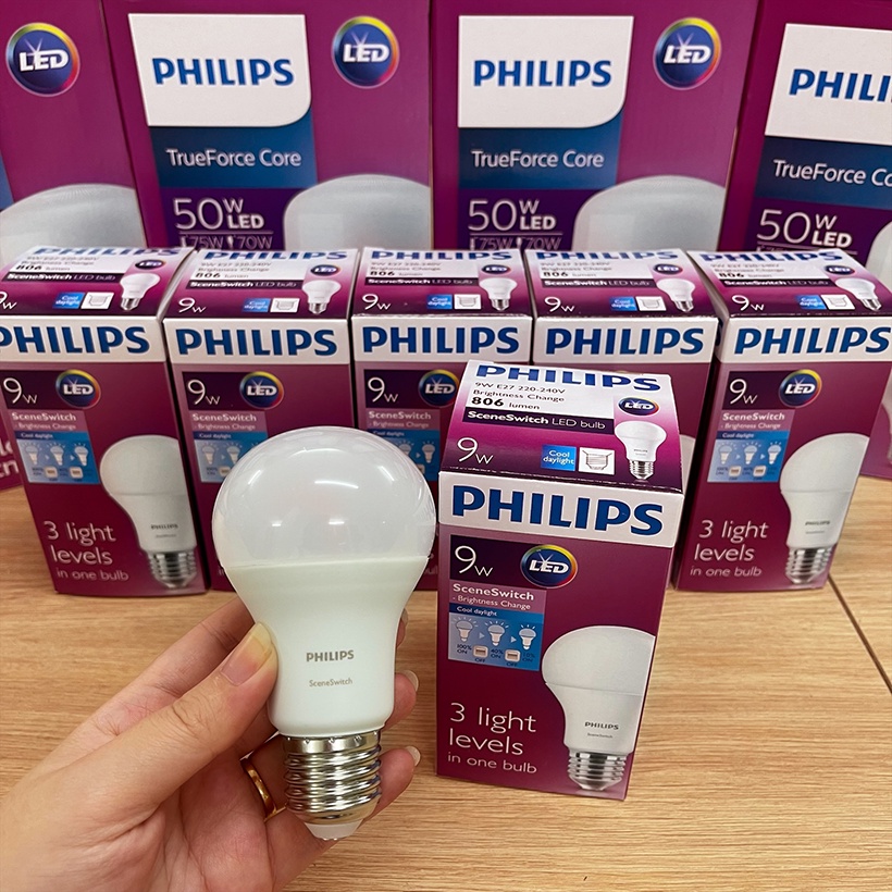 Bộ 2 Bóng đèn LED Philips Scene Switch 9W 3 cấp độ 6500K E27 A60 - Ánh sáng trắng