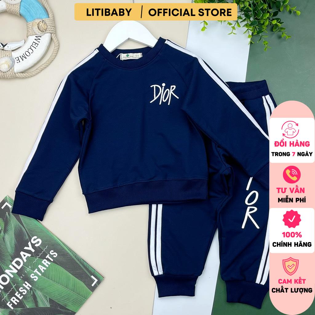 Bộ nỉ da cá LITIBABY, thêu chữ Dir, size nhí 2/8 tuổi. Mã BDIORN