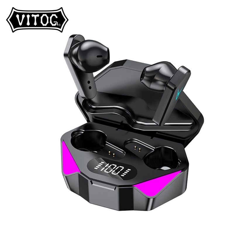 Tai nghe chơi game bluetooth không dây Vitog X15 5.0 tws có độ trễ thấp với micrô giảm tiếng ồn chống thấm nước cảm ứng