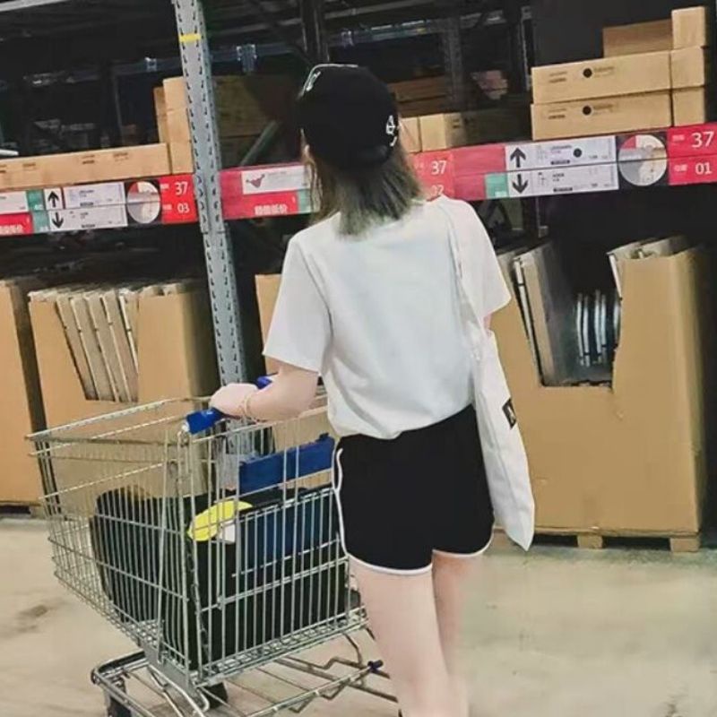 Quần đùi short nữ mặc nhà trắng bo viền cotton mềm chạy bộ đi tập cá tính co giãn đẹp rút dây thể thao ESHOP QD01