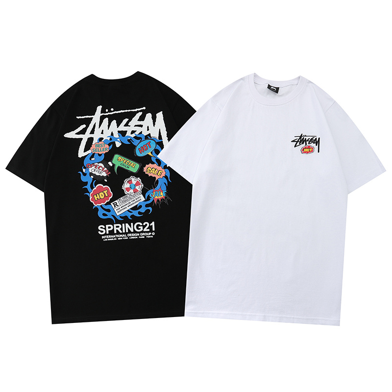 Stussy Fashion pure cotton pattern men's women's short-sleeved T-shirt couple tee unisex 6681#