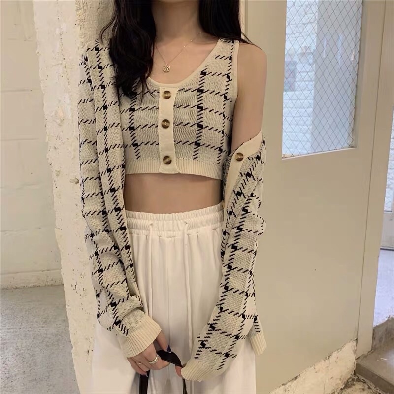 SET ÁO LEN NỮ KẺ SỌC ULZZANG