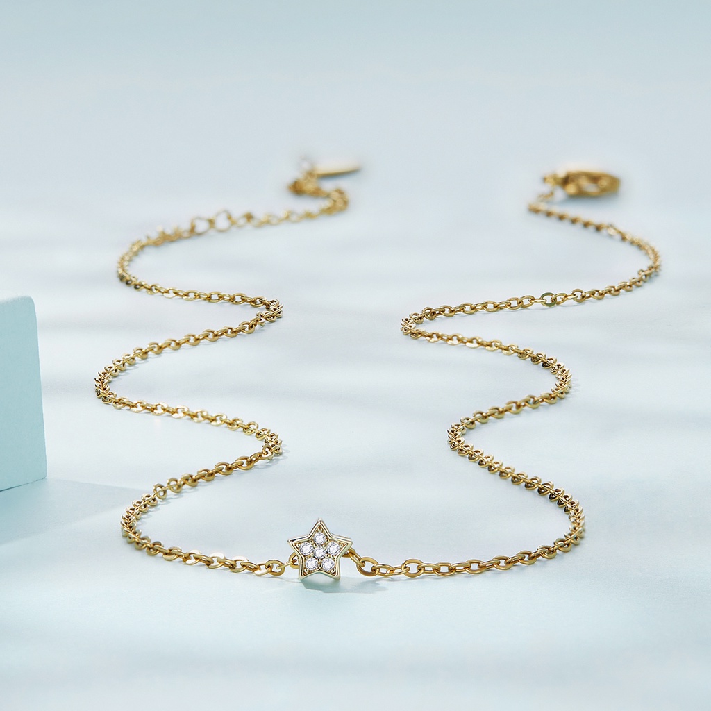 Bamoer Dây Chuyền Hai Lớp Đính Đá Zircon Mặt Trăng Và Ngôi Sao