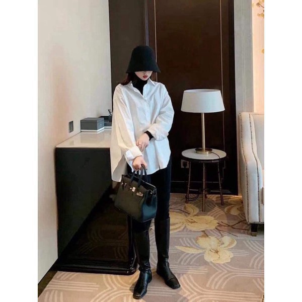[AMANDA] Áo sơ mi nữ trắng dài tay chất lụa hàn oversize. Áo sơ mi đuôi tôm nhiều màu (freesize) | BigBuy360 - bigbuy360.vn