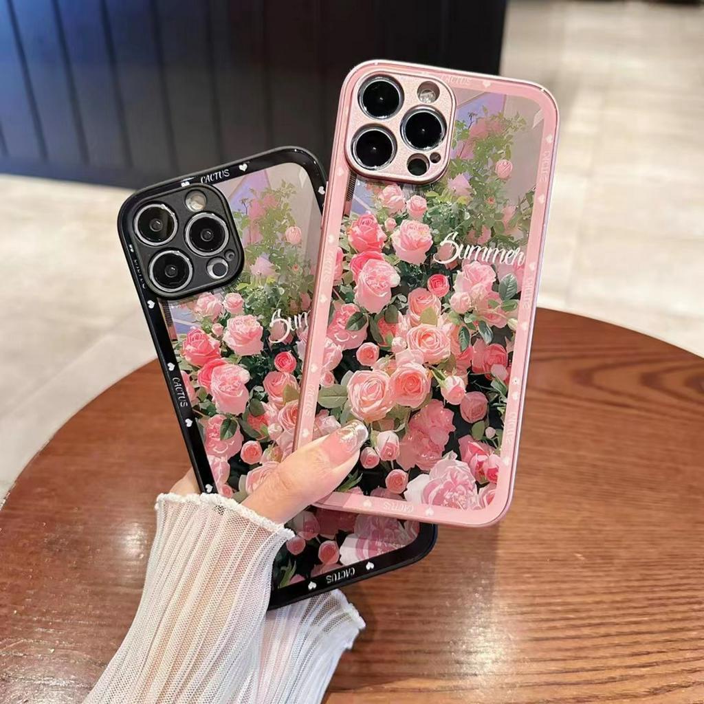 Ốp Điện Thoại Mặt Kính Hình Hoa Hồng Cho iPhone 14promax case 14 13 12 11 xsmax