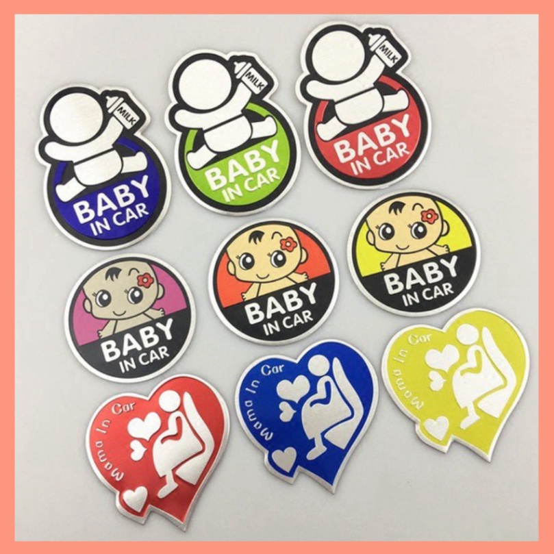 [Mã LIFEAU5SALE giảm 20k đơn 50k] Tem Nhôm Baby In Car, Mami In Car dập nổi Cao Cấp