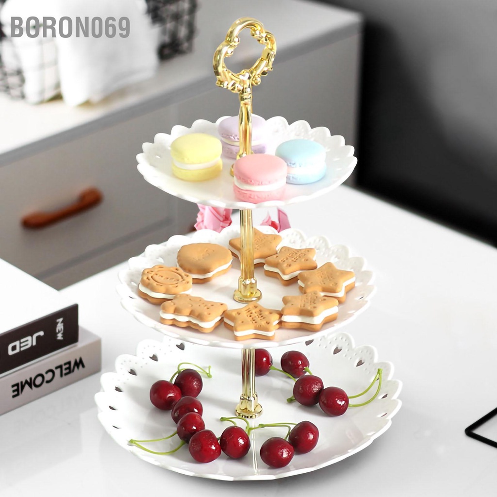 Khay đựng trái cây 3 tầng Cánh hoa trang trí Bánh nhựa có thể tháo rời Đế cho bánh ngọt nướng nhỏ Đồ ăn nhẹ Tiệc cưới Trang chủ Boron069