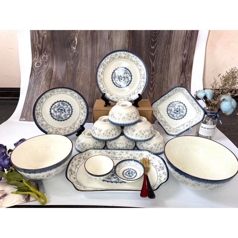 Bộ bát đĩa sứ hoạ tiết hoa Quỳnh gồm 2 set lựa chọn,hoạ tiết sắc nét,sang trọng,men an toàn,hàng có sẵn