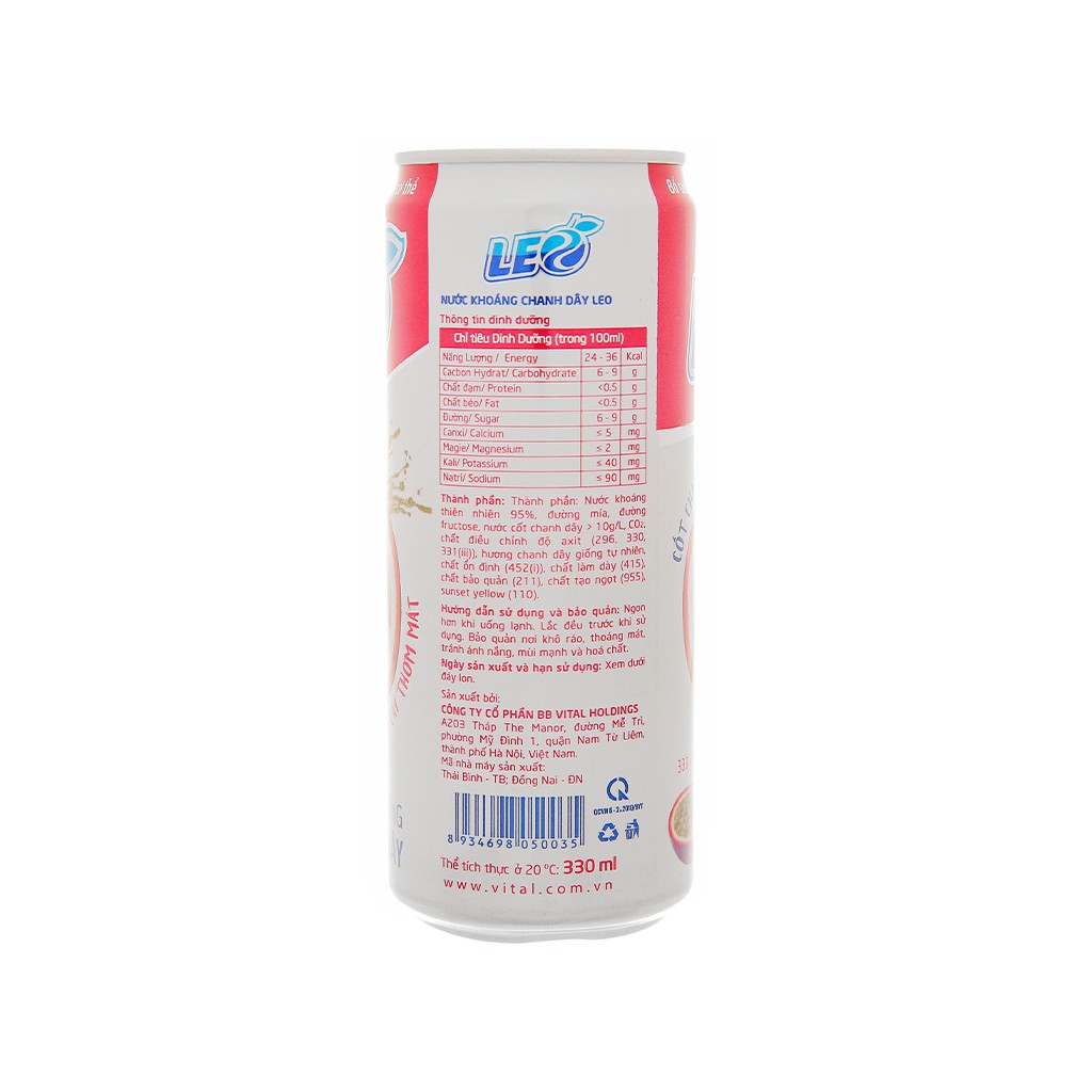 6 Lon Nước khoáng có ga Leo vị chanh dây 330ml