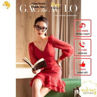 Đầm dự tiệc 💝FREESHIP💝 Đầm đi chơi noel, đầm mặc tết màu đỏ quyến rủ cổ V - Nobel Dress [Mẫu mới 2021]