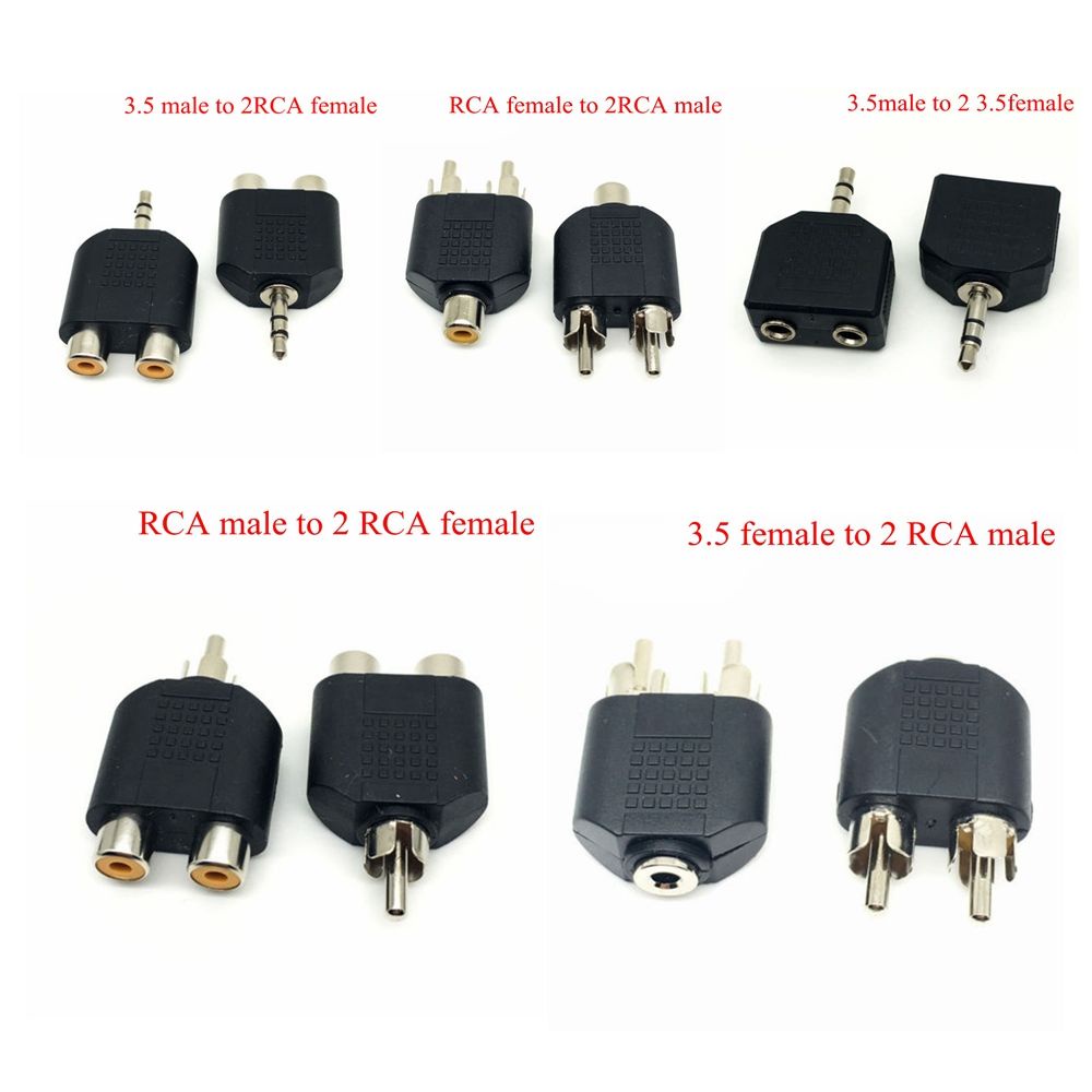 Set 2 đầu chia cổng âm thanh 3.5mm sang 2 RCA hình chữ Y màu đen