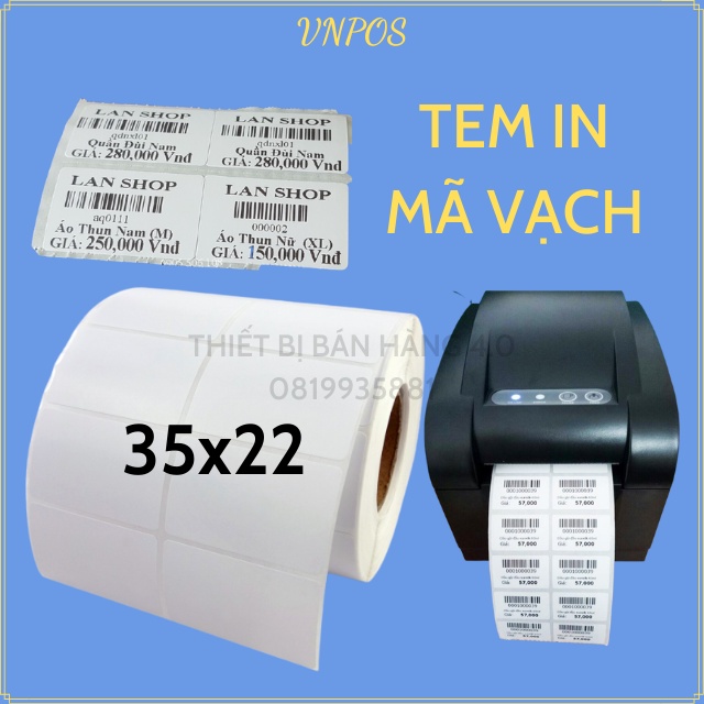Giấy in tem mã vạch 35x22mm, in giá sản phẩm cho siêu thị, cửa hàng, shop thời trang...