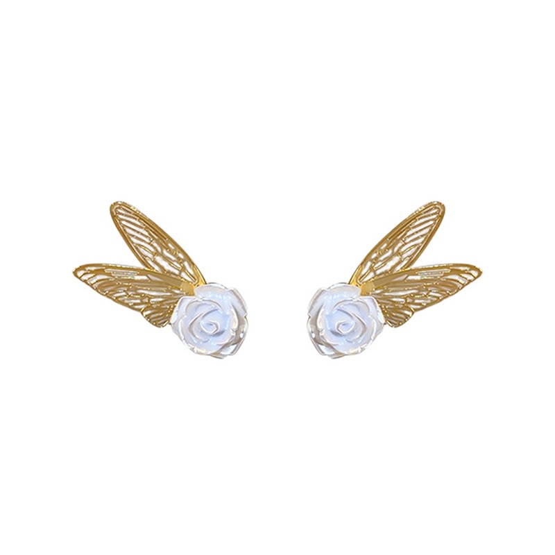 Bông Tai Hình Hoa Hồng Và Cánh Bướm Màu Trắng Dễ Thương Phong Cách Hàn Quốc Thời Trang Cho Nữ