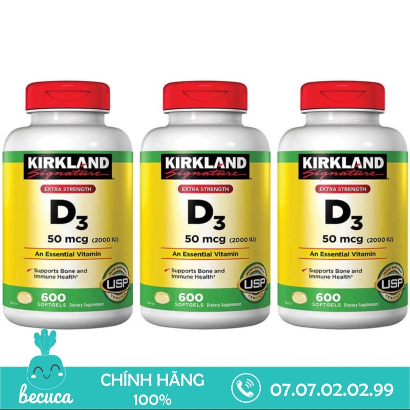 Vitamin D3 2000IU Kirkland 600 viên của Mỹ