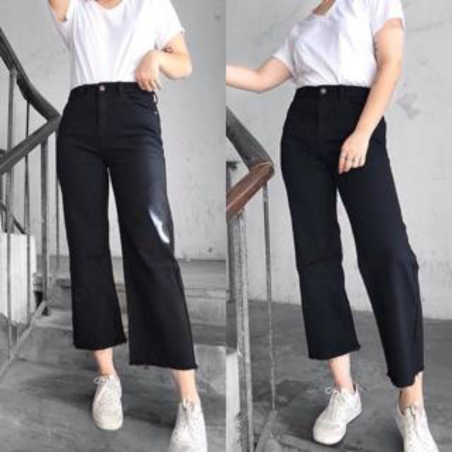 Quần baggy jean nữ suông ống rộng màu đen cực hot