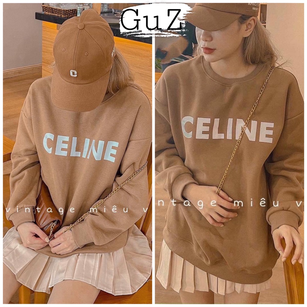 Set đồ bộ nữ đẹp áo nỉ dài tay CELINE dày mịn mix cùng chân váy ngắn xòe xếp ly dễ thương Guz