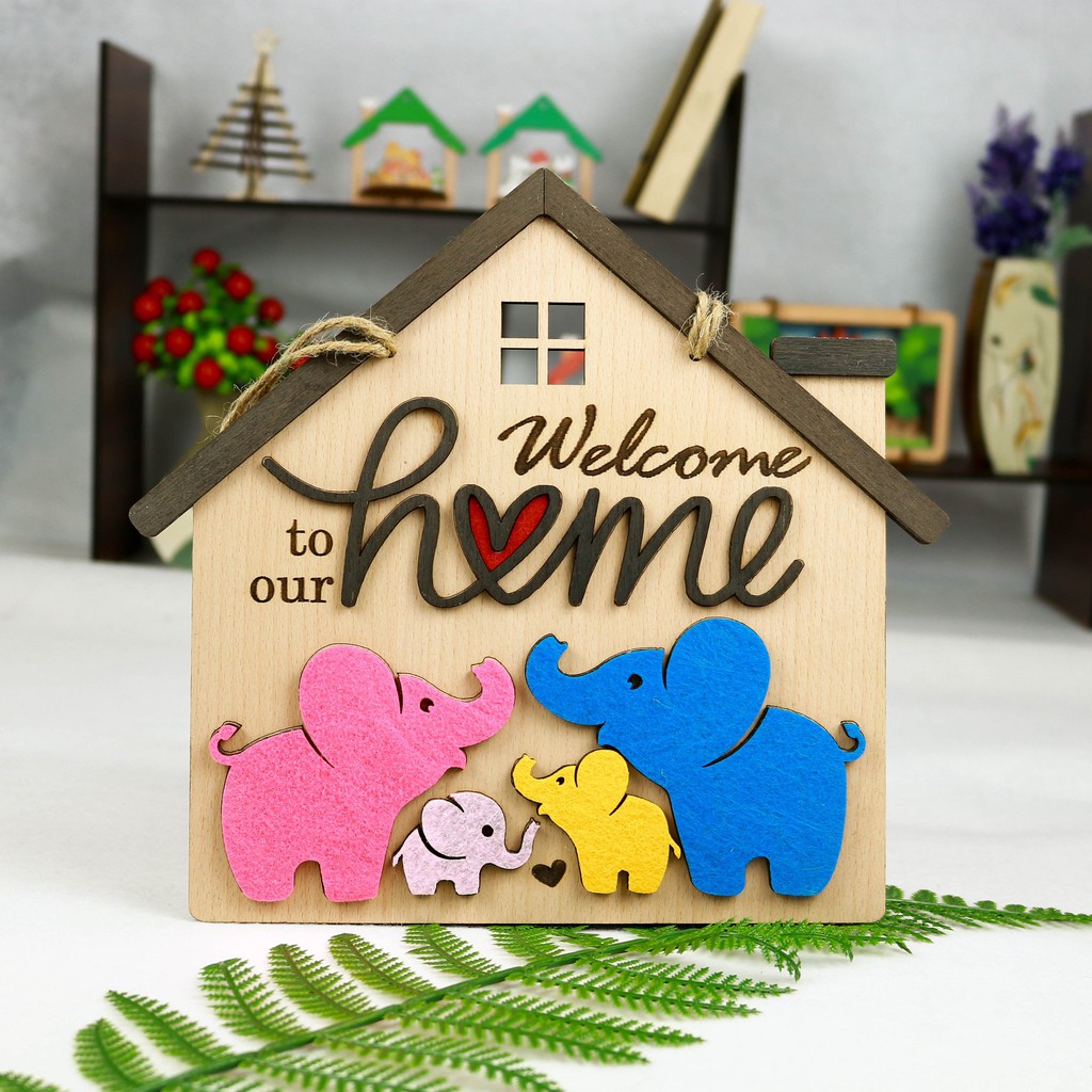 Biển bảng gỗ decor WELCOME HOME VOI - trang trí gia đình - trang trí phòng ngủ - văn phòng làm việc( tặng kèm móc treo)