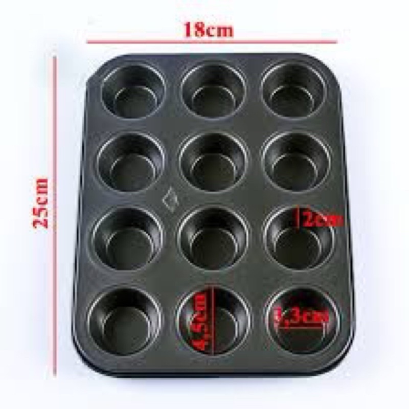 Khuôn cupcake 12 lỗ đen