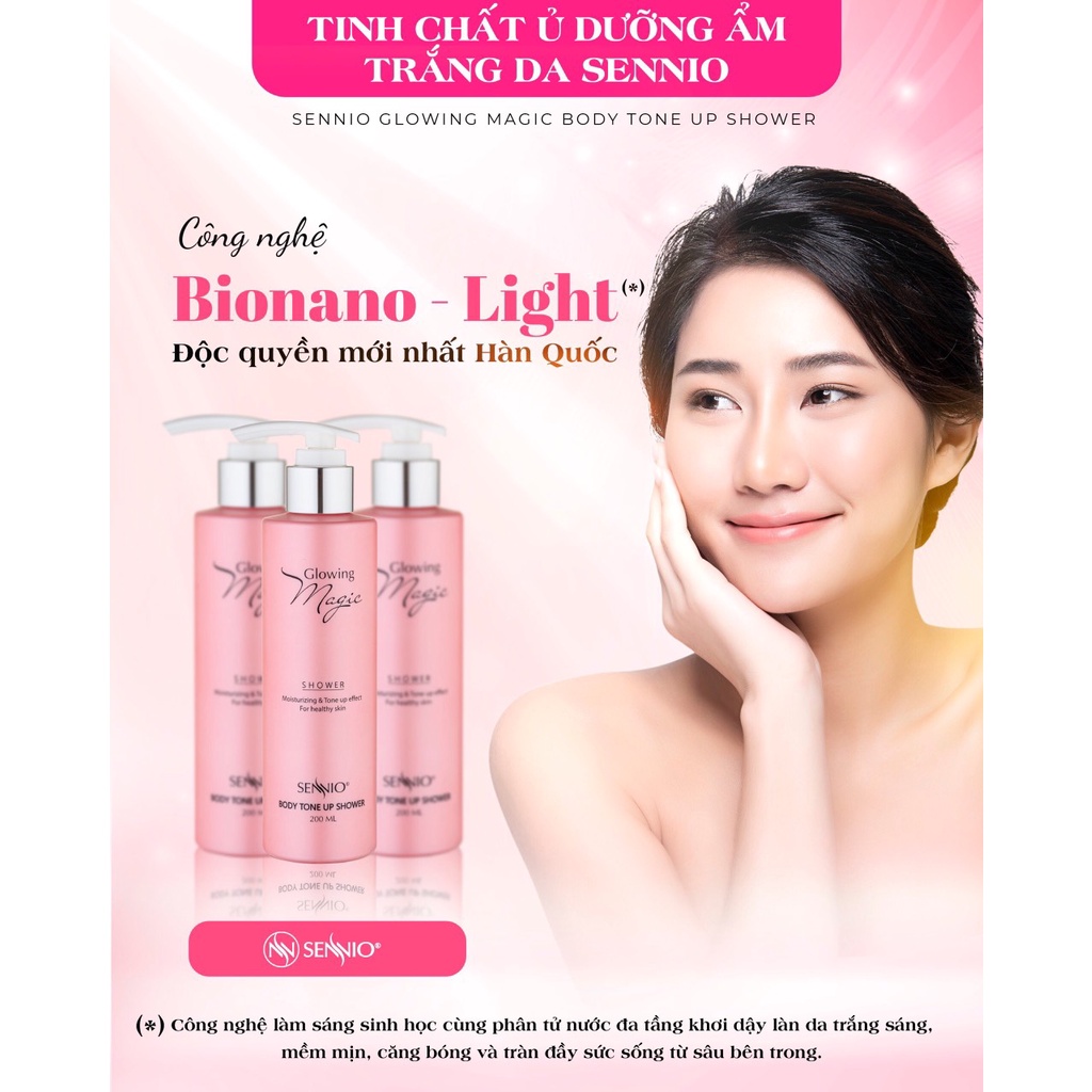 Serum dưỡng trắng da toàn thân Sennio Glowing Magic Shower sữa dưỡng thể body ma thuật 200ml SNO501