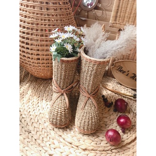 Giỏ mây hình chiếc giày dùng để cắm hoa decor trang trí vintage boho xinh xắn