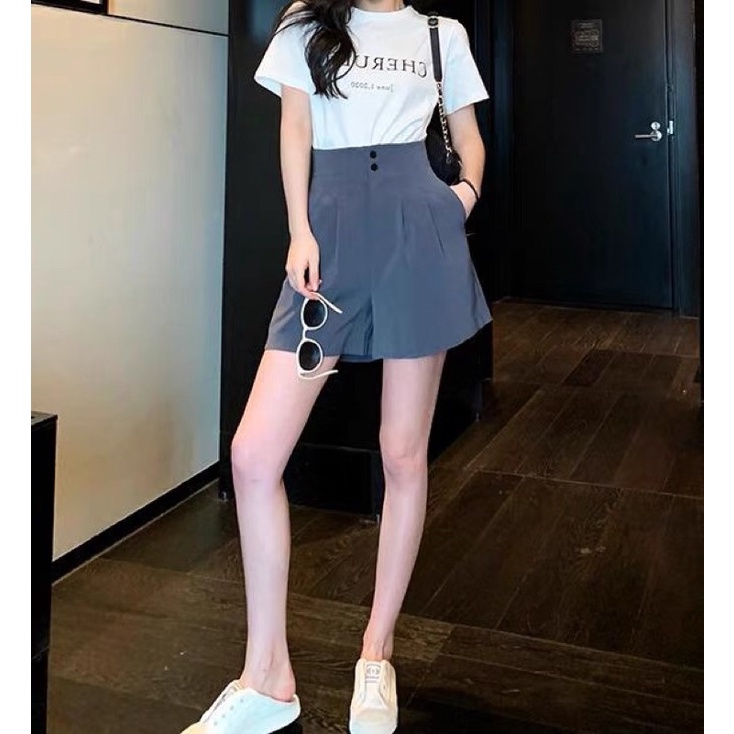 Quần sóoc đùi kiểu hàn quốc thẳng lưng chân rộng