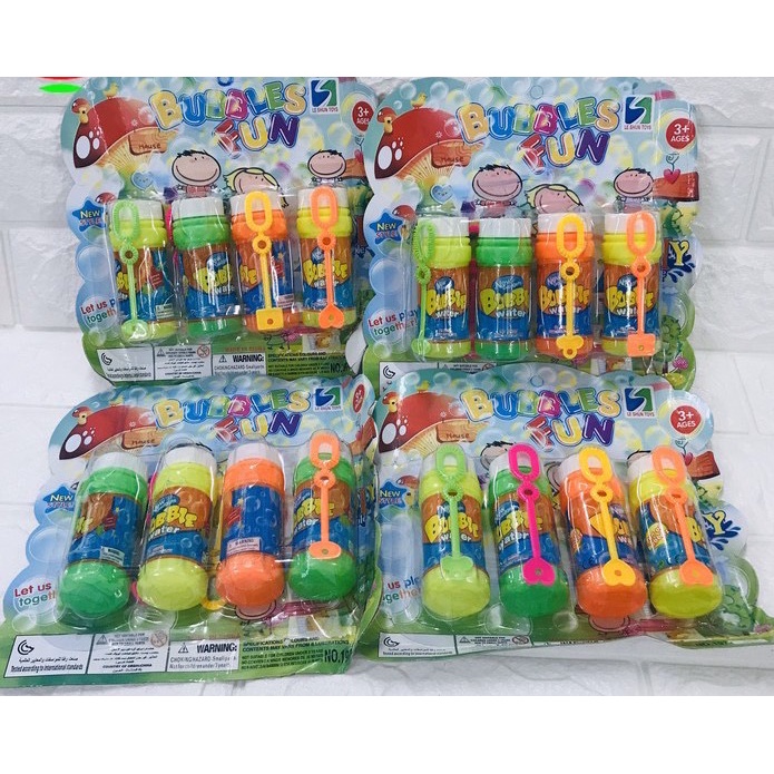 Vỉ đồ chơi 4 bình thổi bong bóng xà phòng &amp; vợt