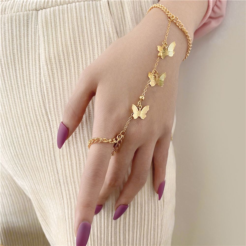 Vòng đeo tay nối liền nhẫn kiểu chuỗi xích trang trí bươm bướm phong cách Hàn Quốc đơn giản độc đáo dành cho nữ