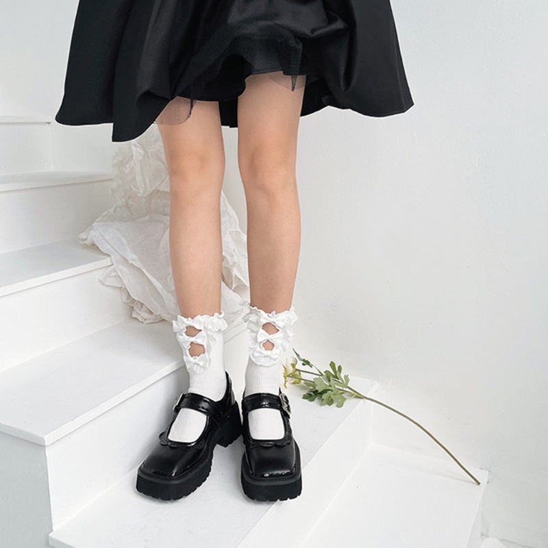 Vớ cotton phối bèo đính nơ phong cách lolita đáng yêu cho nữ