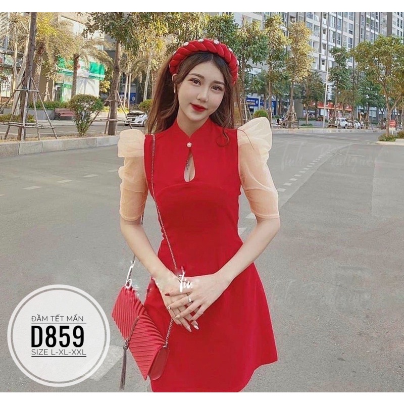 Bigsize Đầm tết kèm mấn D859