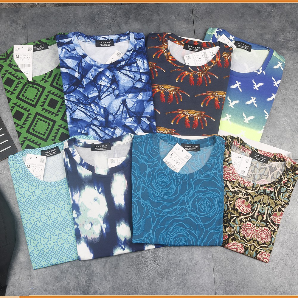 Áo phông nam Zara họa tiết cổ tròn hàng VNXK