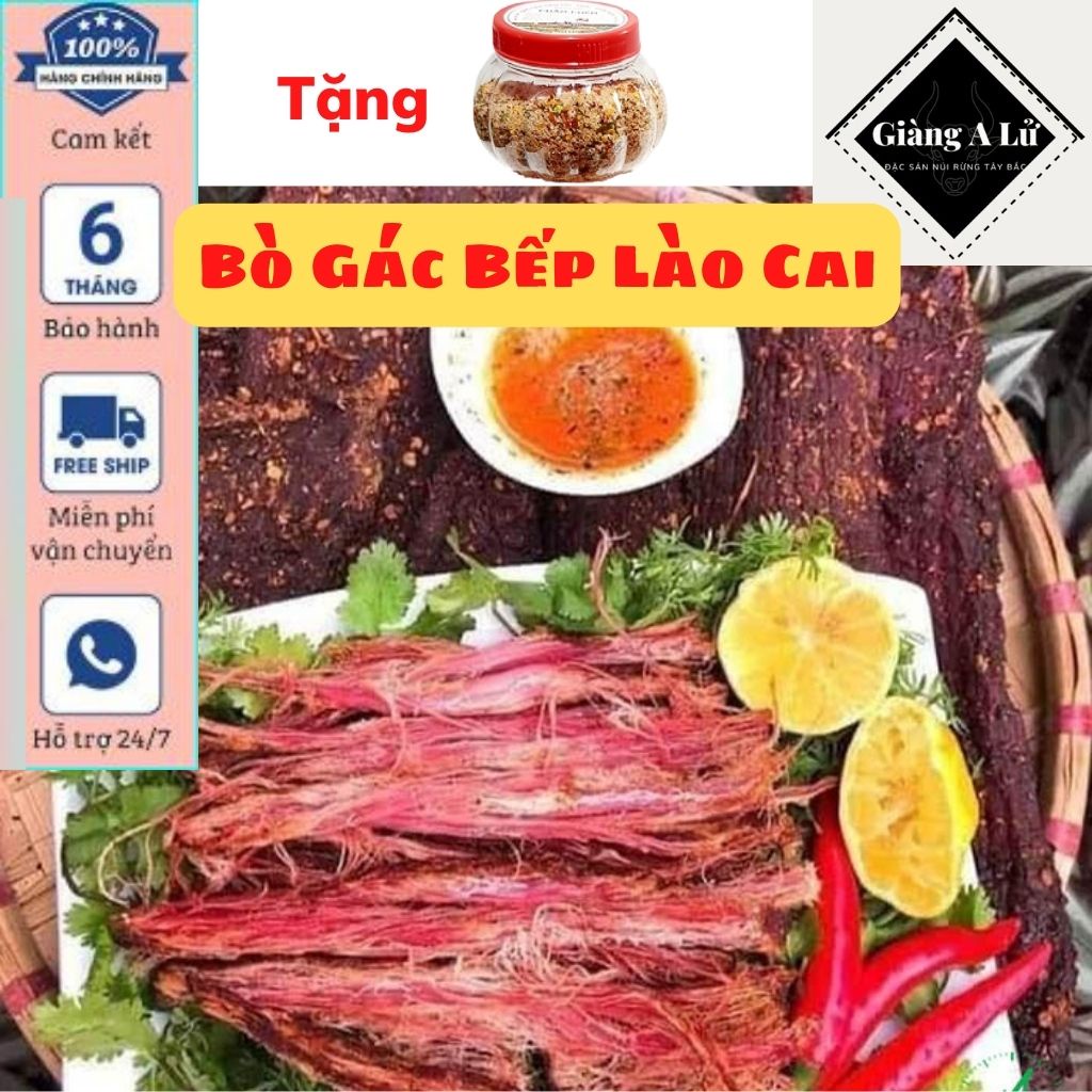 Thịt bò khô gác bếp Đặc Sản Lào Cai GIÀNG A LỬ thơm ngon, tặng kèm nước chấm chẳm chéo.