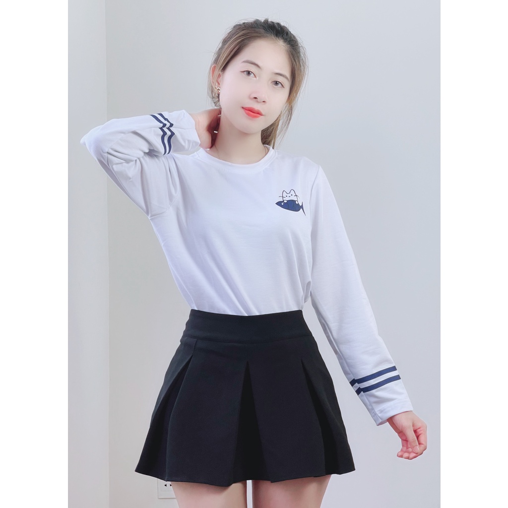 Áo thun nữ tay dài thêu mèo ATN01