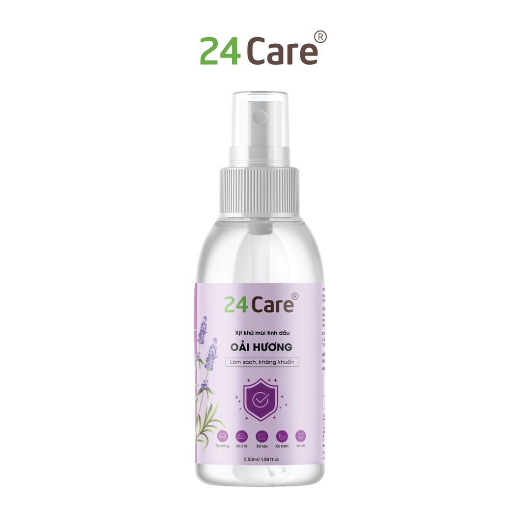 Xịt Phòng Tinh Dầu Oải Hương Hữu Cơ Organic 24Care 50ML - Kháng khuẩn - Khử mùi hôi - Đuổi muỗi, côn trùng - Thư giãn