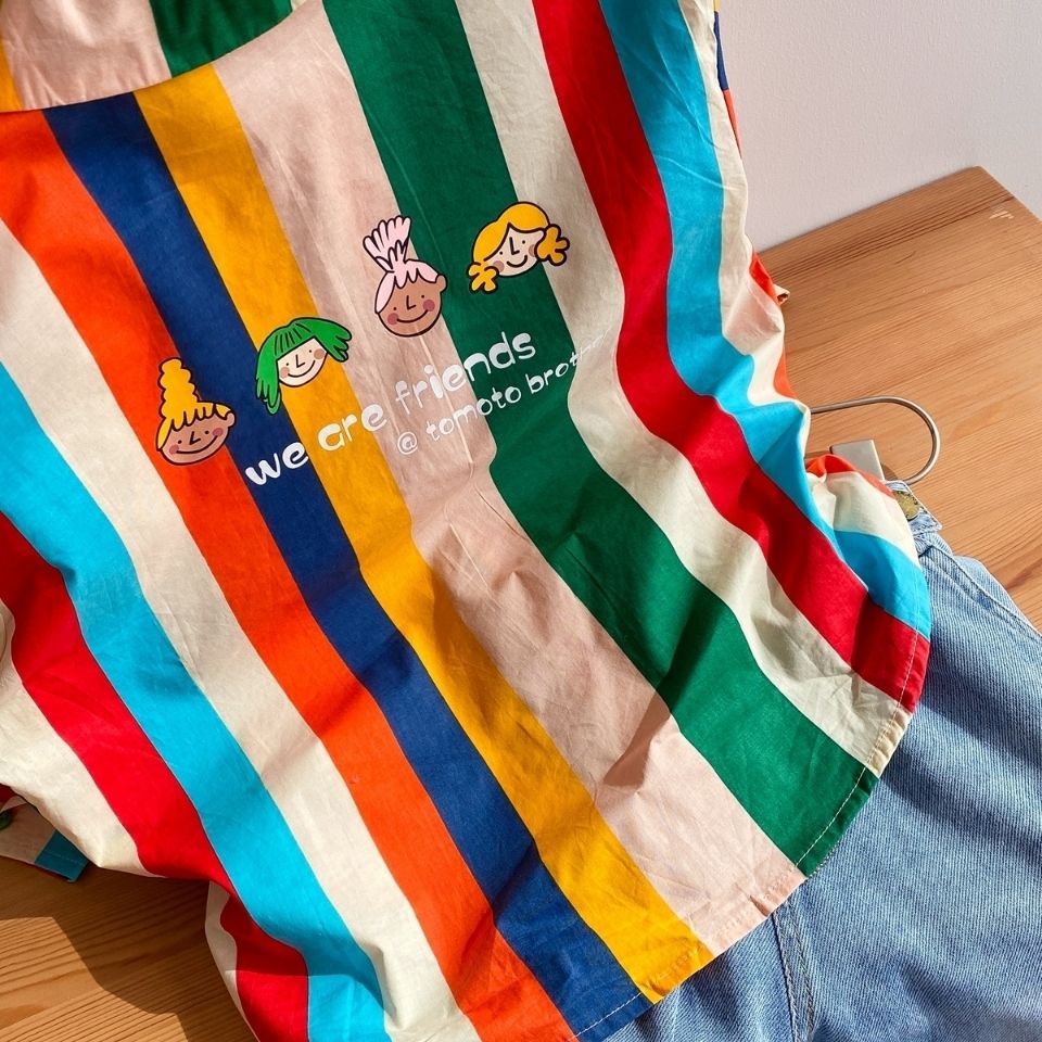 Áo Sơ Mi Tay Dài Kẻ Sọc Cầu Vồng Phong Cách Hàn Quốc Thời Trang Mùa Xuân Mới 2022 Dành Cho Bé Trai