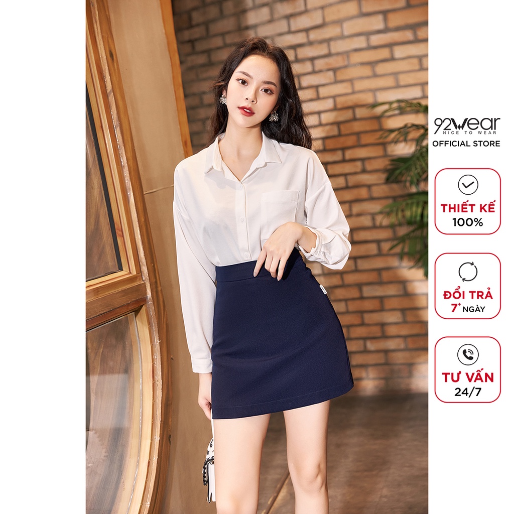 Áo sơ mi nữ lụa dài tay 92WEAR phong cách công sở hàn quốc có túi trước ngực ASW0829