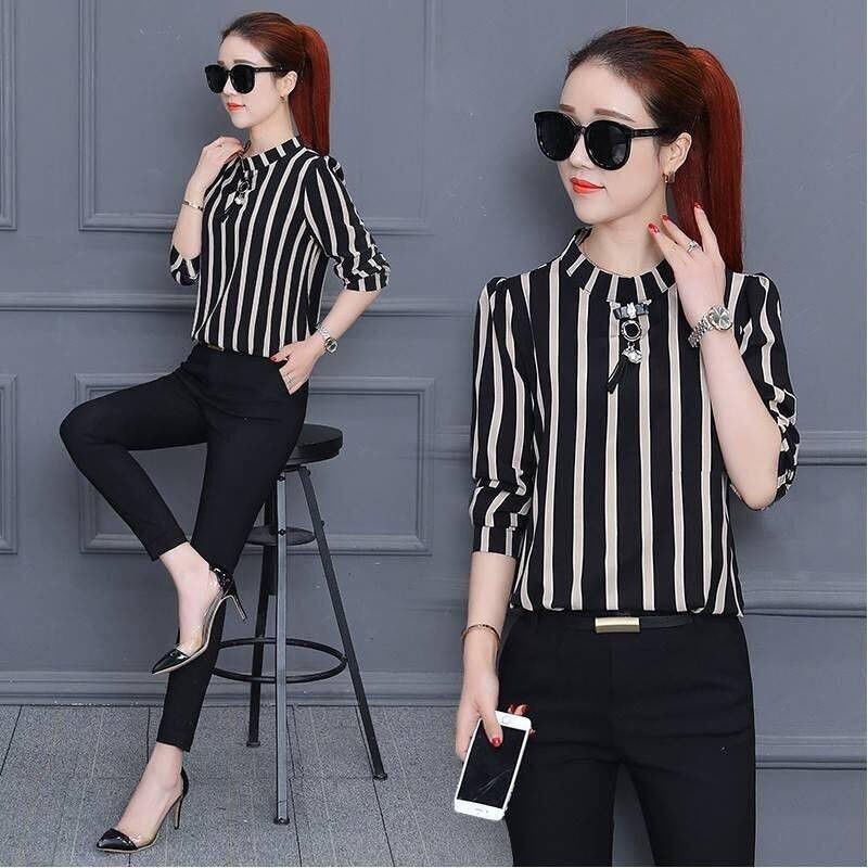 Áo Sơ Mi Nữ Tay Ngắn Sọc Plus Size