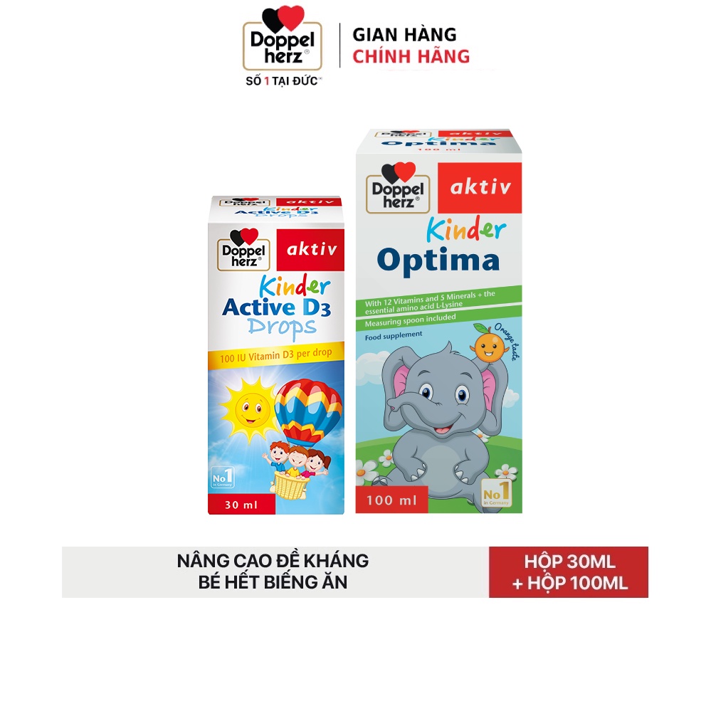 Bộ đôi ăn ngon và bổ sung vitamin D3 tăng đề kháng cho bé Doppelherz Kinder Optima + D3 Drops